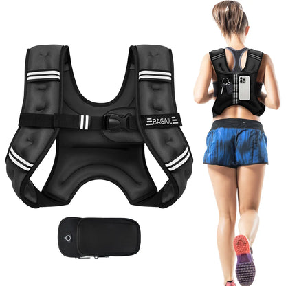 [Tiktokshopblackfriday]Bagail Weighted Vest, 5Lbs/8Lbs/10Lbs/12Lbs/15Lbs/20Lbs/25Lbs/30Lbs Weight Vest with Detachable Phone Pouch, Rucking Vest for Women, Men, Walking, Training, Running Glute Workout Equipment Sweat Fitness Belt