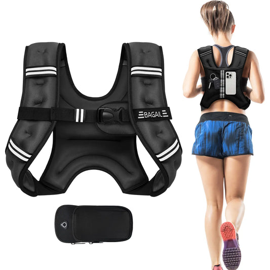[Tiktokshopblackfriday]Bagail Weighted Vest, 5Lbs/8Lbs/10Lbs/12Lbs/15Lbs/20Lbs/25Lbs/30Lbs Weight Vest with Detachable Phone Pouch, Rucking Vest for Women, Men, Walking, Training, Running Glute Workout Equipment Sweat Fitness Belt