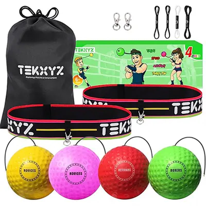 TEKXYZ Reflex Ball Set – 3 Difficulty Balls, 2 Adjustable Headbands, for All Skill Levels