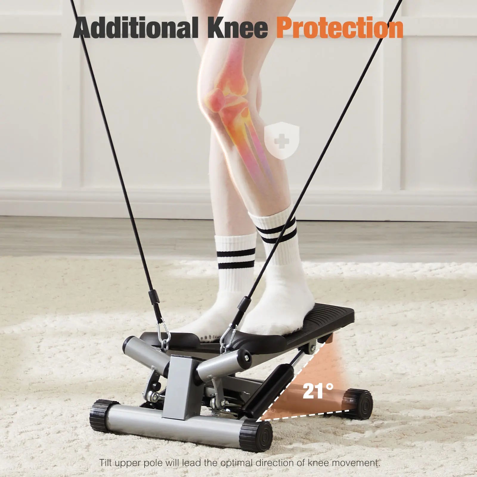 Mini Stepper with Resistance Bands, Adjustable Stride & Intensity Portable Stepper Machine, 265LBS Capacity Quiet Full Body Workout for Home, Includes LED Monitor