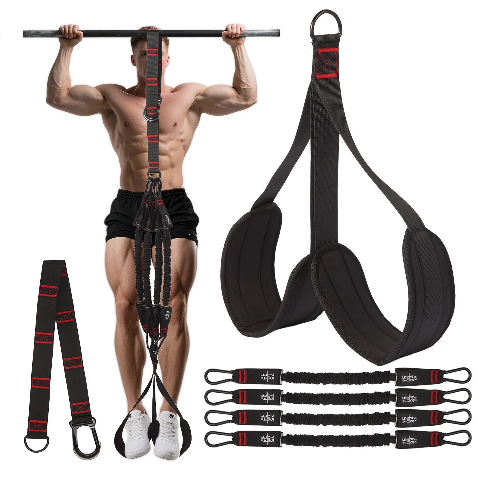 YFAZ Pull up Assistance Bands Set Heavy Duty Adjustable Resistance Bands for Home Gym Fitness with Feet Rest & Portable Carry Pouch