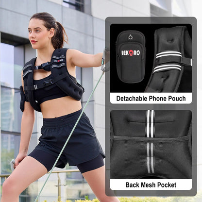 LEKÄRO Weighted Vest 6Lbs-30Lbs for Women & Men with Reflective Stripe Adjustable Buckle & Detachable Pockets for Workout Strength Training Running Walking Muscle Exercise Equipment