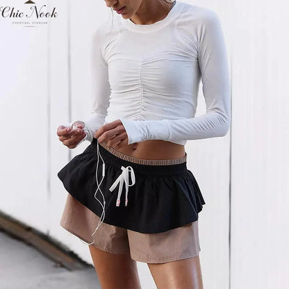 2 in 1 High Waisted Running Shorts for Women Athletic Tennis Active Short Flowy Workout Gym Shorts