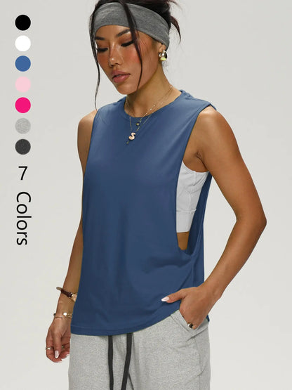 Women'S Loose Sleeveless Yoga Tank Top, Casual Fitted Sport Shirt, All Seasons Workout Clothing, Plain Pattern, Comfortable Gym Wear, Yoga Sports Vest, Sleeveless Gym Tops