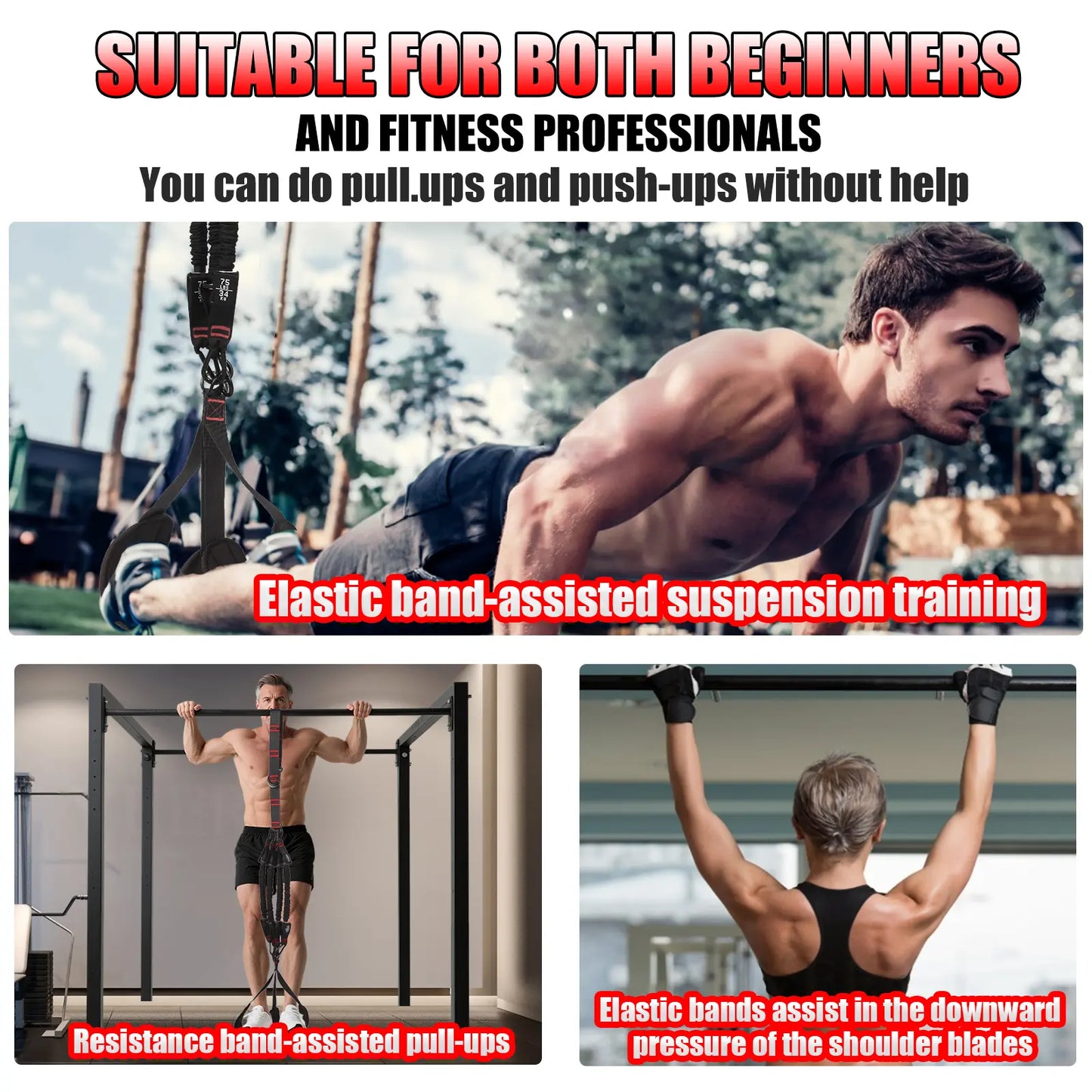 YFAZ Pull up Assistance Bands Set Heavy Duty Adjustable Resistance Bands for Home Gym Fitness with Feet Rest & Portable Carry Pouch