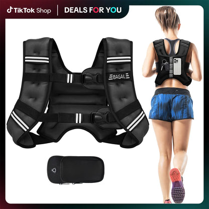 [Tiktokshopblackfriday]Bagail Weighted Vest, 5Lbs/8Lbs/10Lbs/12Lbs/15Lbs/20Lbs/25Lbs/30Lbs Weight Vest with Detachable Phone Pouch, Rucking Vest for Women, Men, Walking, Training, Running Glute Workout Equipment Sweat Fitness Belt