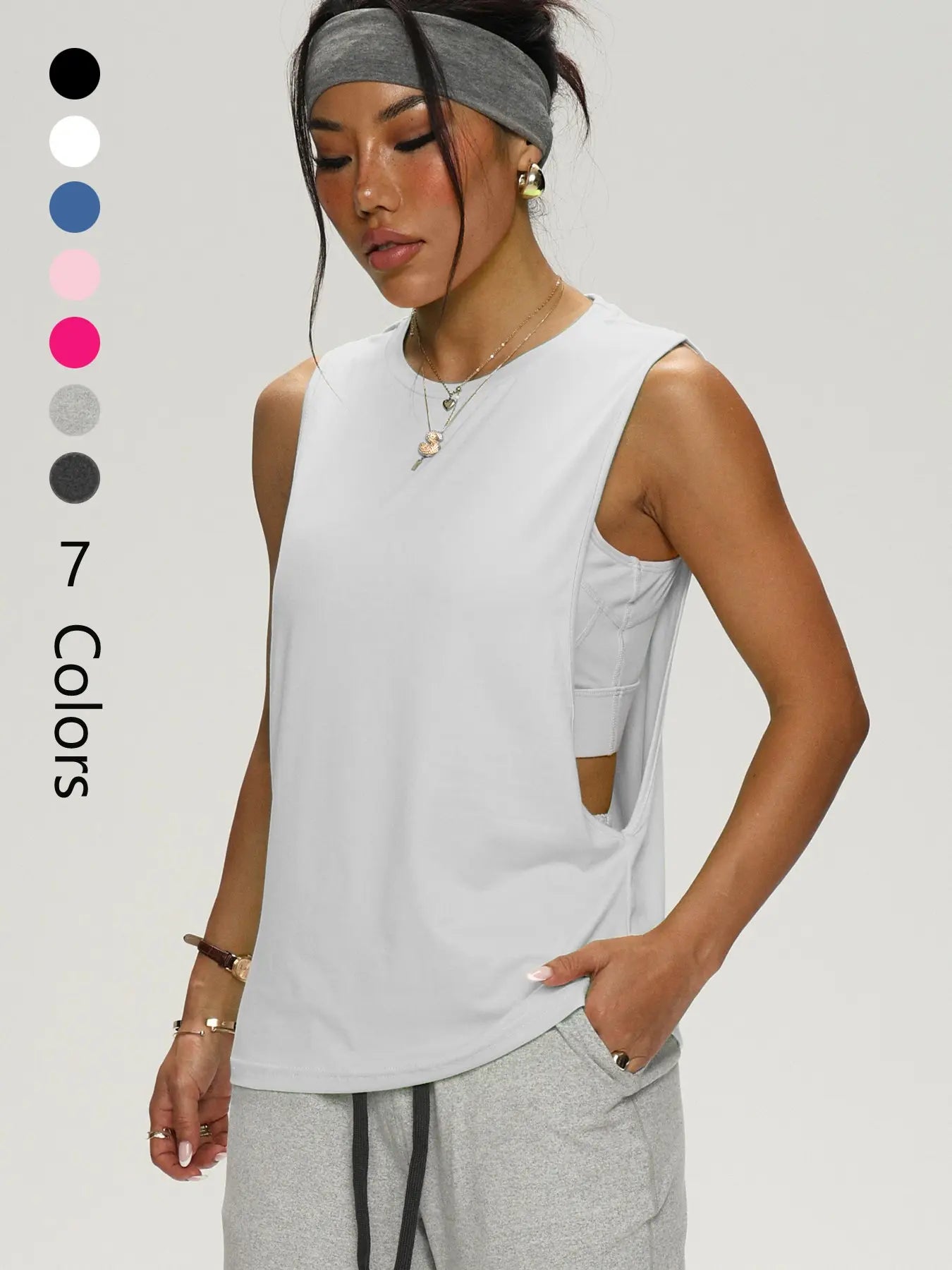 Women'S Loose Sleeveless Yoga Tank Top, Casual Fitted Sport Shirt, All Seasons Workout Clothing, Plain Pattern, Comfortable Gym Wear, Yoga Sports Vest, Sleeveless Gym Tops