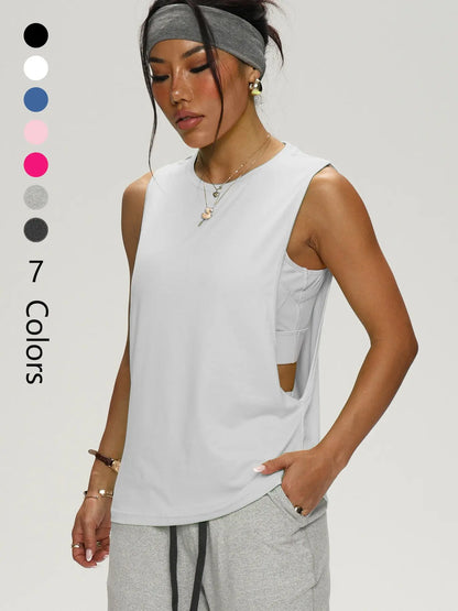 Women'S Loose Sleeveless Yoga Tank Top, Casual Fitted Sport Shirt, All Seasons Workout Clothing, Plain Pattern, Comfortable Gym Wear, Yoga Sports Vest, Sleeveless Gym Tops