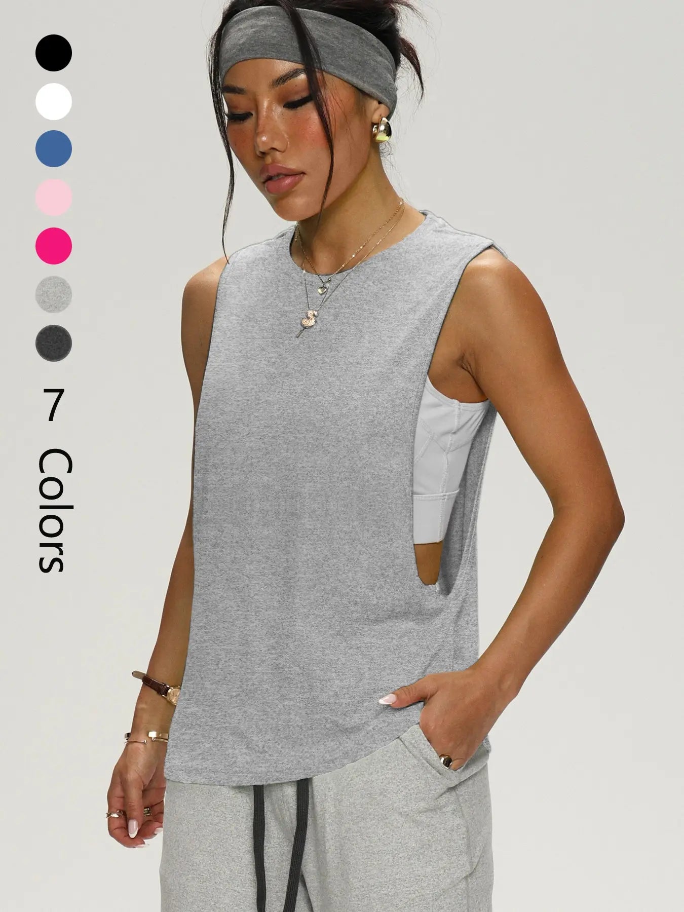 Women'S Loose Sleeveless Yoga Tank Top, Casual Fitted Sport Shirt, All Seasons Workout Clothing, Plain Pattern, Comfortable Gym Wear, Yoga Sports Vest, Sleeveless Gym Tops