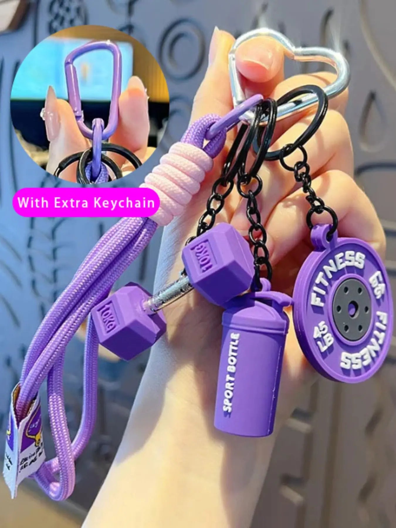 DIY Detachable Heart Keychain Gym Bag Charm Dumbbell and Barbell Pendant Set Fitness Keychain with Dumbbell & Barbells Charms Gym Barbell Weight Plate & Dumbbell Keyring Workout Bag/Handbag Backpack Charms, Keychain for Bags