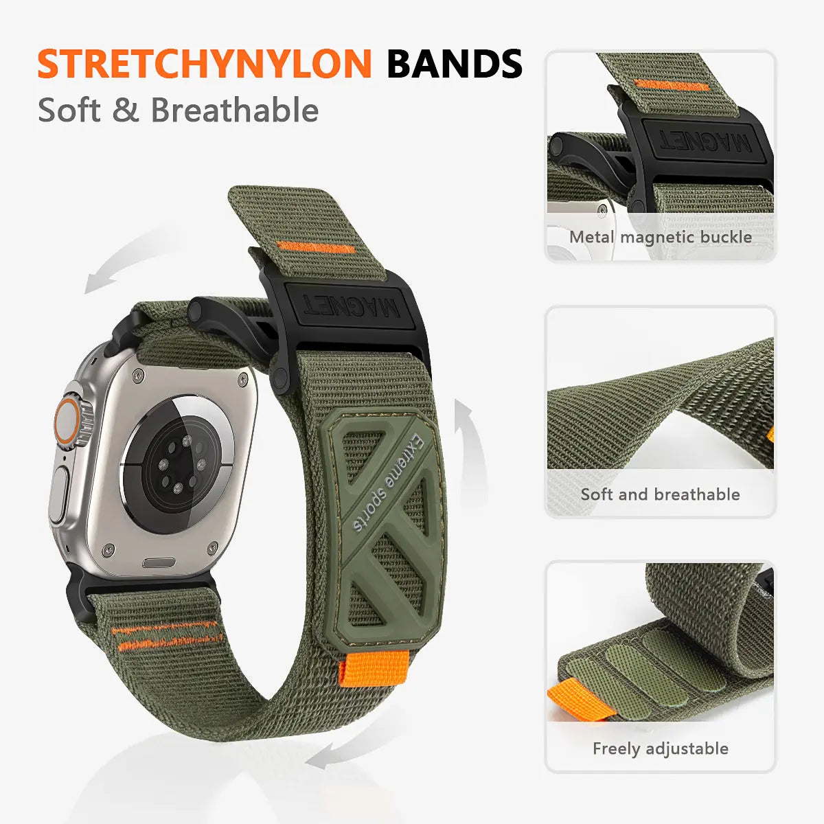 Compatible Apple Watch Ultra Bands for Men, Wide Soft Nylon Sport Loop, Sturdy Magnetic Buckle for Iwatch 49Mm (Ultra3/2), 46Mm (11/10 Series), 45Mm (9/8/7), 44Mm (SE/2/SE/6/5/4), 42Mm (3/2/1)