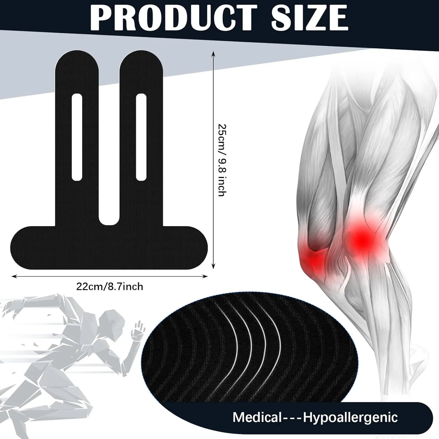 10 Pcs Precut Kinesiology Tape for Knees, Waterproof & Breathable Knee Support Tape Elastic Cotton Athletic Muscle Tapes for Knees Muscle Support & Comfort Stability