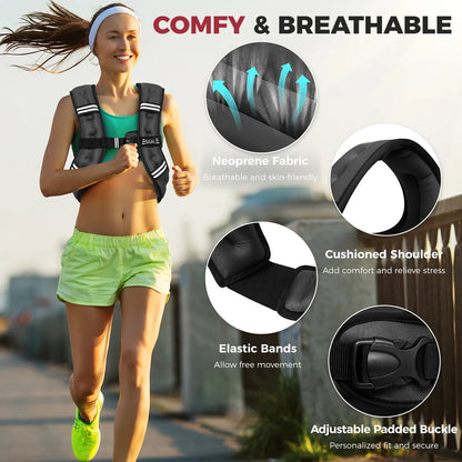 [Tiktokshopblackfriday]Bagail Weighted Vest, 5Lbs/8Lbs/10Lbs/12Lbs/15Lbs/20Lbs/25Lbs/30Lbs Weight Vest with Detachable Phone Pouch, Rucking Vest for Women, Men, Walking, Training, Running Glute Workout Equipment Sweat Fitness Belt