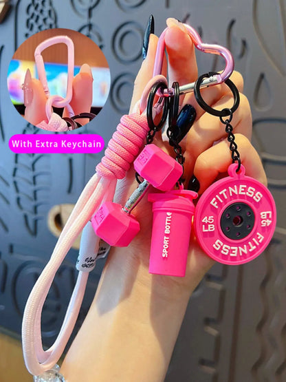 DIY Detachable Heart Keychain Gym Bag Charm Dumbbell and Barbell Pendant Set Fitness Keychain with Dumbbell & Barbells Charms Gym Barbell Weight Plate & Dumbbell Keyring Workout Bag/Handbag Backpack Charms, Keychain for Bags