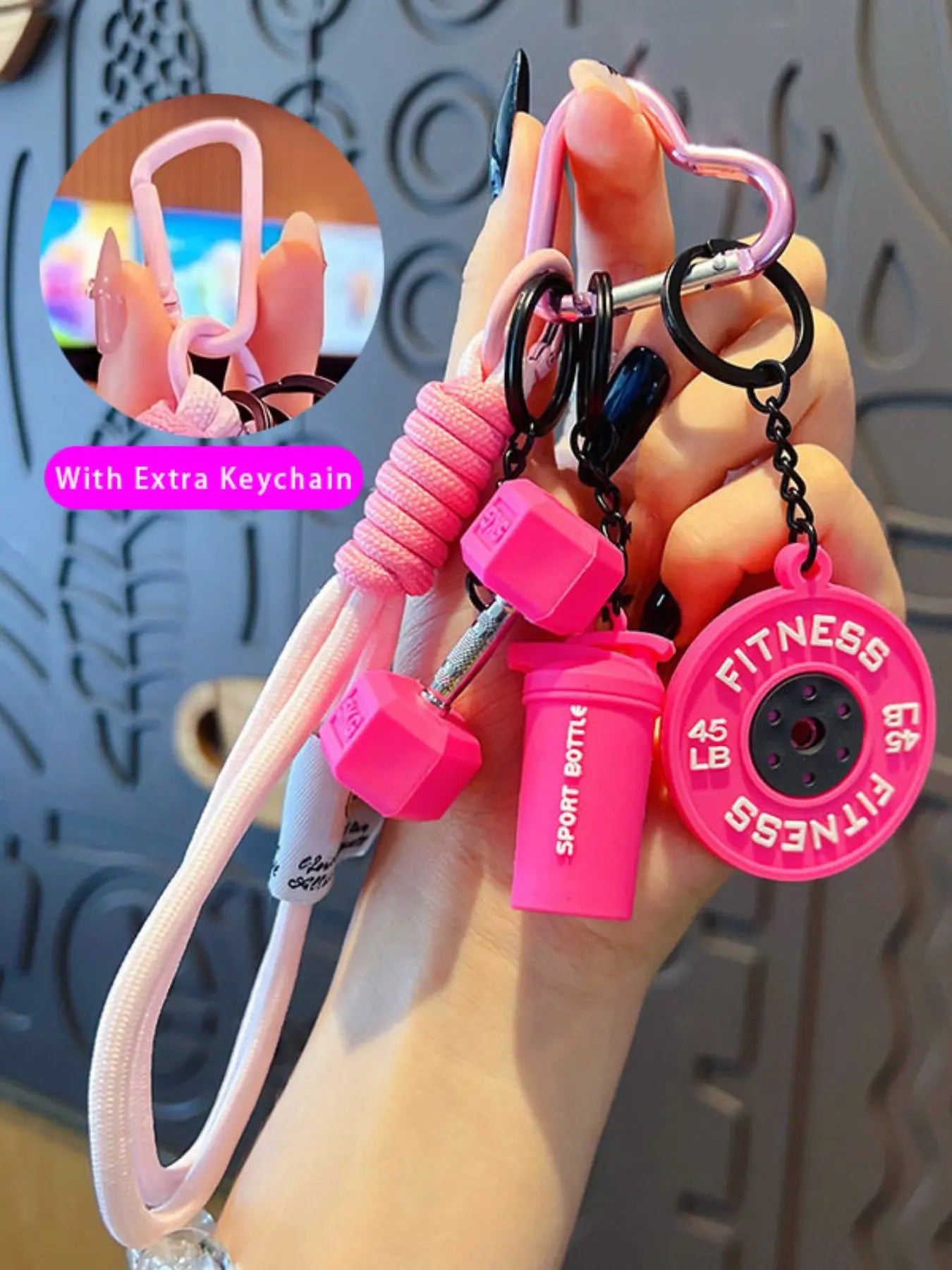 DIY Detachable Heart Keychain Gym Bag Charm Dumbbell and Barbell Pendant Set Fitness Keychain with Dumbbell & Barbells Charms Gym Barbell Weight Plate & Dumbbell Keyring Workout Bag/Handbag Backpack Charms, Keychain for Bags