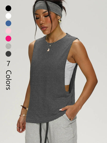Women'S Loose Sleeveless Yoga Tank Top, Casual Fitted Sport Shirt, All Seasons Workout Clothing, Plain Pattern, Comfortable Gym Wear, Yoga Sports Vest, Sleeveless Gym Tops