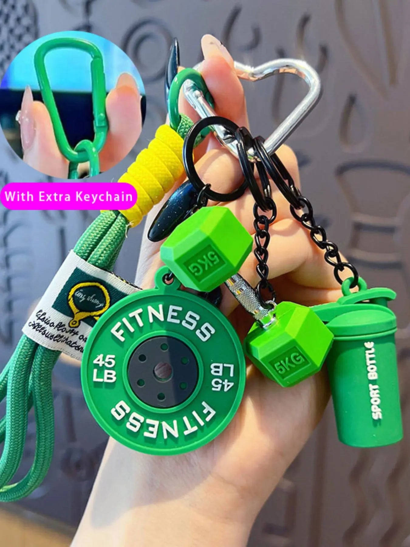 DIY Detachable Heart Keychain Gym Bag Charm Dumbbell and Barbell Pendant Set Fitness Keychain with Dumbbell & Barbells Charms Gym Barbell Weight Plate & Dumbbell Keyring Workout Bag/Handbag Backpack Charms, Keychain for Bags