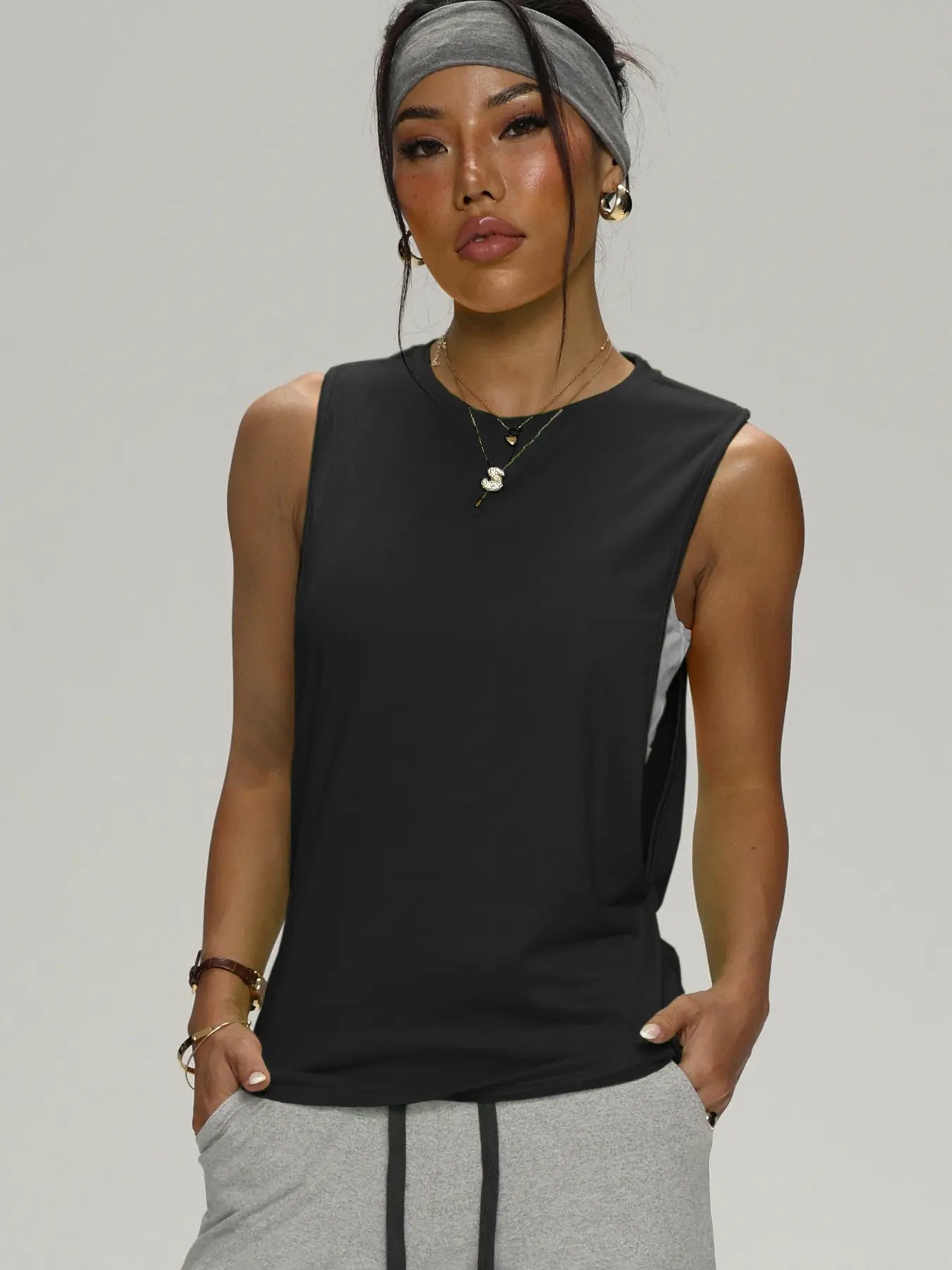 Women'S Loose Sleeveless Yoga Tank Top, Casual Fitted Sport Shirt, All Seasons Workout Clothing, Plain Pattern, Comfortable Gym Wear, Yoga Sports Vest, Sleeveless Gym Tops