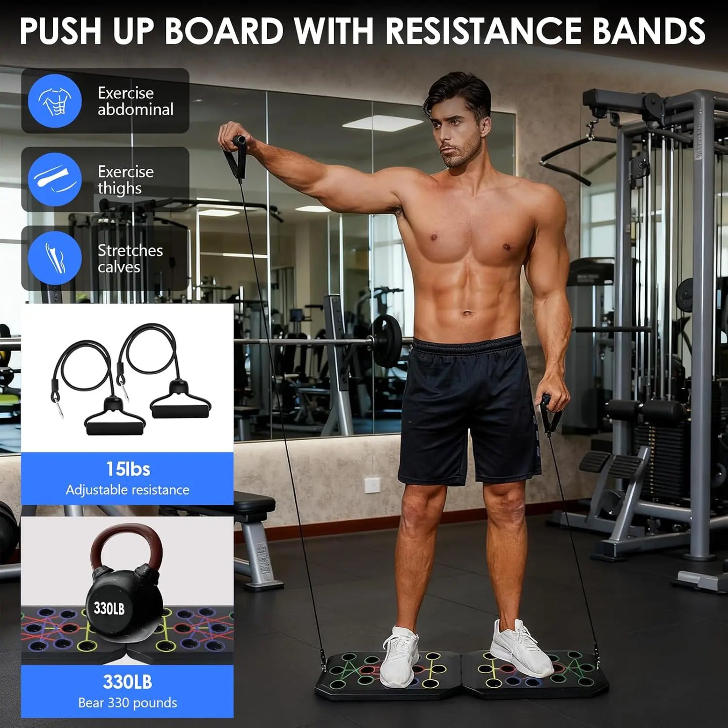 【Upgraded】Push up Board Set with Handles & Resistance Bands, Portable Home Workout Equipment for Chest, Abs, Arms & Upper Body Training, Foldable Fitness Board for Men, Women & Partner Workouts