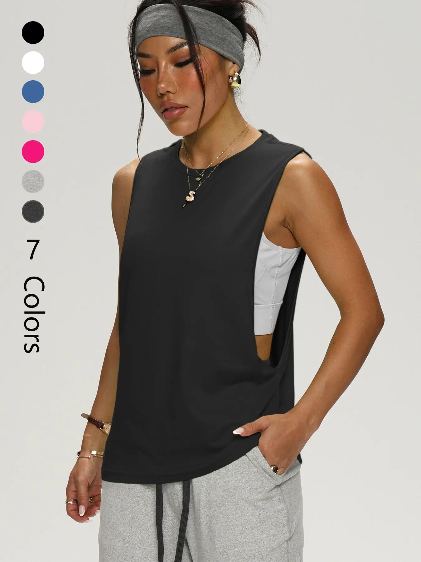 Women'S Loose Sleeveless Yoga Tank Top, Casual Fitted Sport Shirt, All Seasons Workout Clothing, Plain Pattern, Comfortable Gym Wear, Yoga Sports Vest, Sleeveless Gym Tops