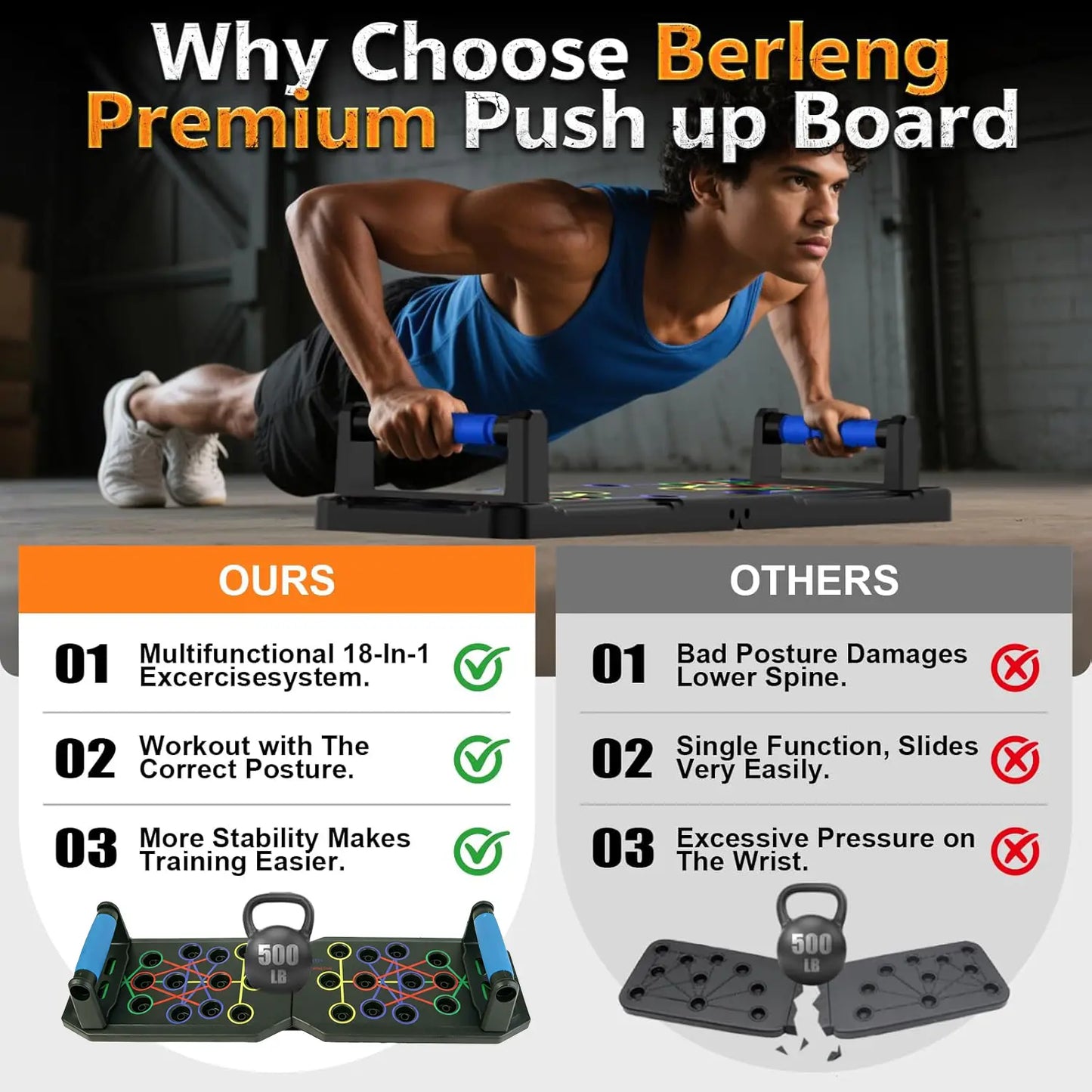 【Upgraded】Push up Board Set with Handles & Resistance Bands, Portable Home Workout Equipment for Chest, Abs, Arms & Upper Body Training, Foldable Fitness Board for Men, Women & Partner Workouts