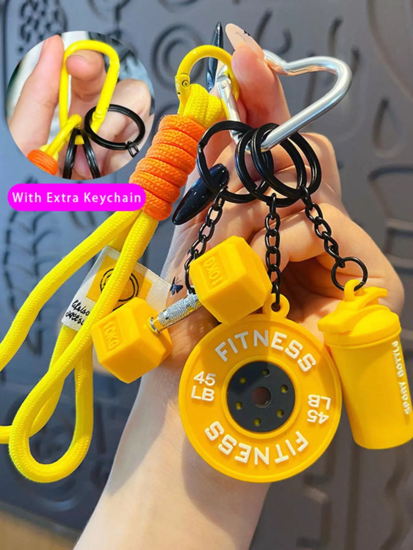 DIY Detachable Heart Keychain Gym Bag Charm Dumbbell and Barbell Pendant Set Fitness Keychain with Dumbbell & Barbells Charms Gym Barbell Weight Plate & Dumbbell Keyring Workout Bag/Handbag Backpack Charms, Keychain for Bags