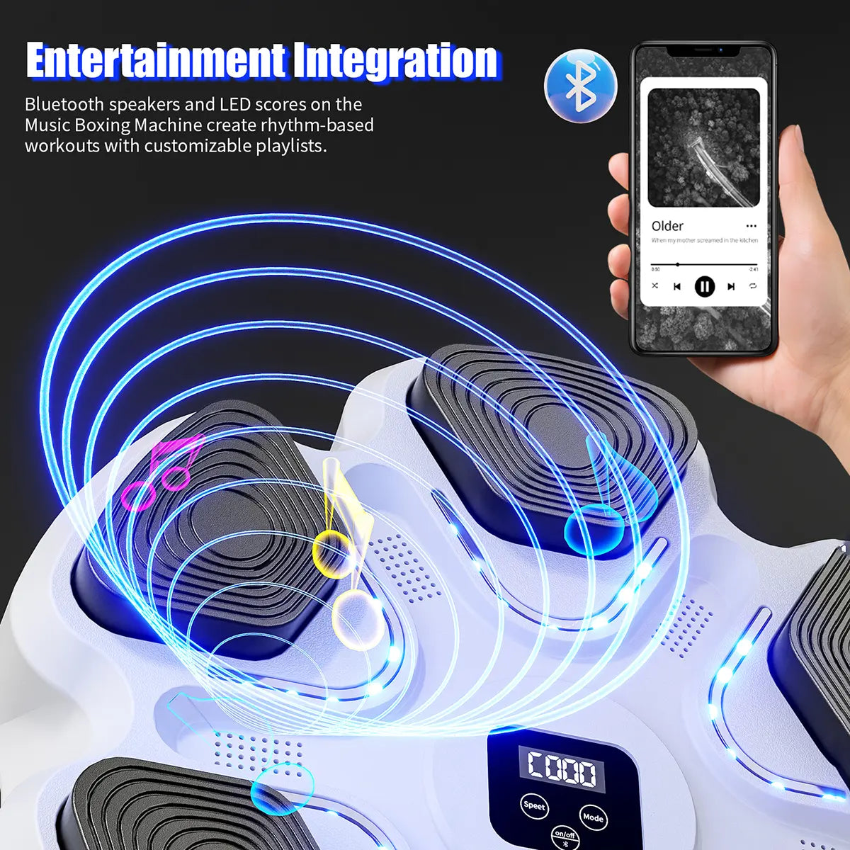 Music Boxing Machine Wall Mounted Smart Bluetooth Punching Trainer with 9 Modes 9 Speeds & Boxing Gloves for Electronic Workout