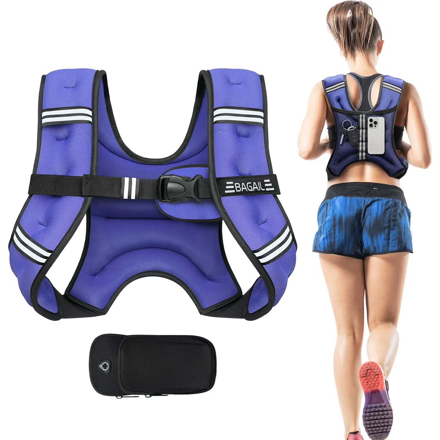[Tiktokshopblackfriday]Bagail Weighted Vest, 5Lbs/8Lbs/10Lbs/12Lbs/15Lbs/20Lbs/25Lbs/30Lbs Weight Vest with Detachable Phone Pouch, Rucking Vest for Women, Men, Walking, Training, Running Glute Workout Equipment Sweat Fitness Belt