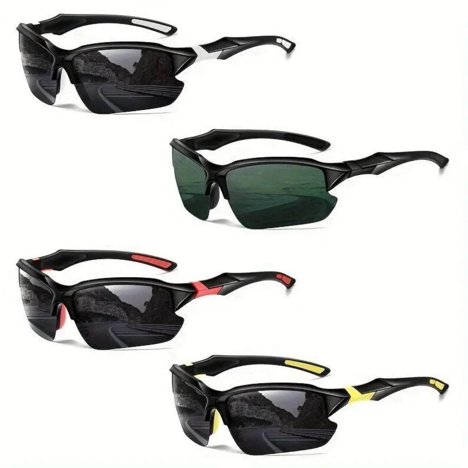 4 Packs Outdoor UV Protection Sunglasses Polarized Windproof Rimless Square Cat Eye Oversized for Running Fishing Golf Driving Travel