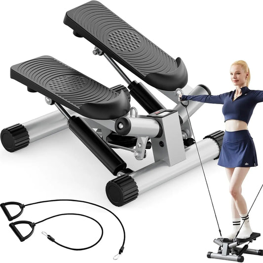 Mini Stepper with Resistance Bands, Adjustable Stride & Intensity Portable Stepper Machine, 265LBS Capacity Quiet Full Body Workout for Home, Includes LED Monitor