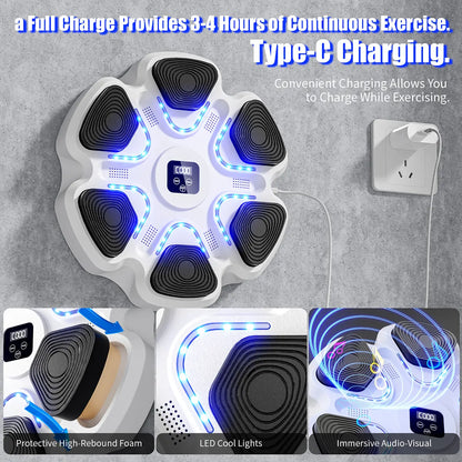 Music Boxing Machine Wall Mounted Smart Bluetooth Punching Trainer with 9 Modes 9 Speeds & Boxing Gloves for Electronic Workout