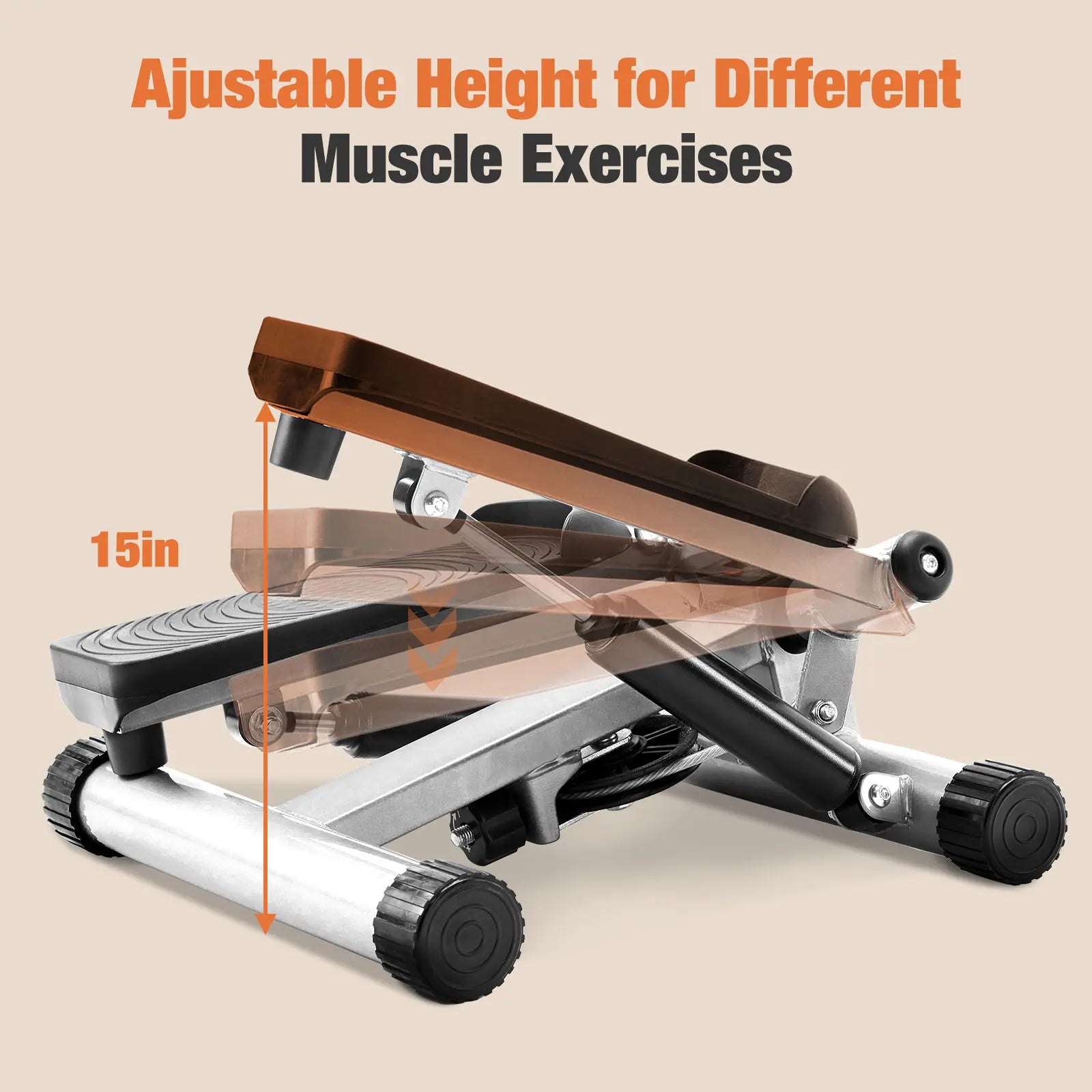 Mini Stepper with Resistance Bands, Adjustable Stride & Intensity Portable Stepper Machine, 265LBS Capacity Quiet Full Body Workout for Home, Includes LED Monitor