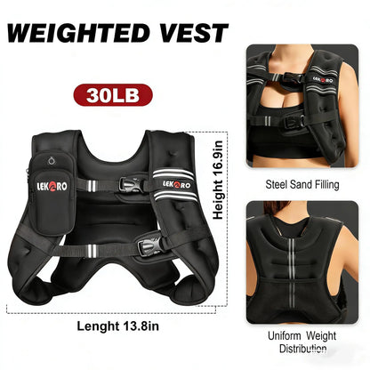 LEKÄRO Weighted Vest 6Lbs-30Lbs for Women & Men with Reflective Stripe Adjustable Buckle & Detachable Pockets for Workout Strength Training Running Walking Muscle Exercise Equipment