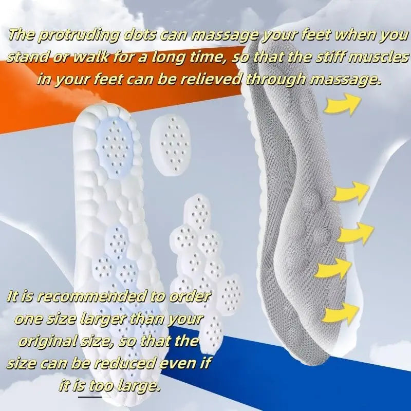Soft Elastic Ultra-Breathable Bounce Shoe Insoles Men Women Tailored Lightweight Sweat Absorbent Comfortable 4D Cloud Insole anti Fatigue, Shock Absorption, Foot Pain Relief Footwear Insole