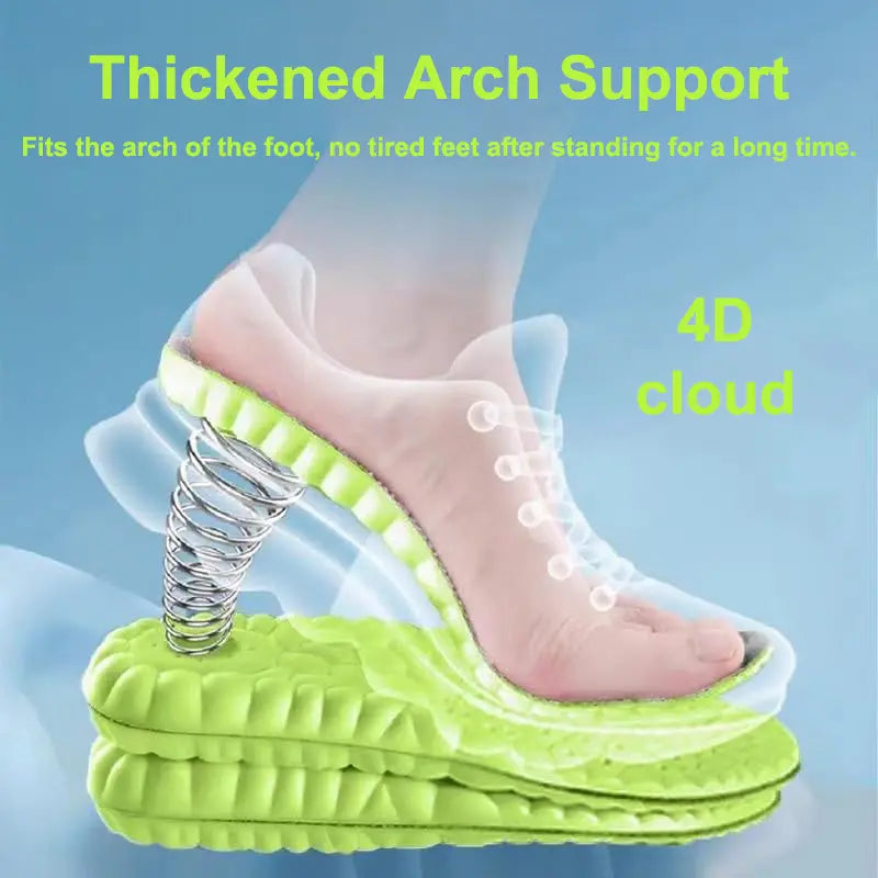 Soft Elastic Ultra-Breathable Bounce Shoe Insoles Men Women Tailored Lightweight Sweat Absorbent Comfortable 4D Cloud Insole anti Fatigue, Shock Absorption, Foot Pain Relief Footwear Insole