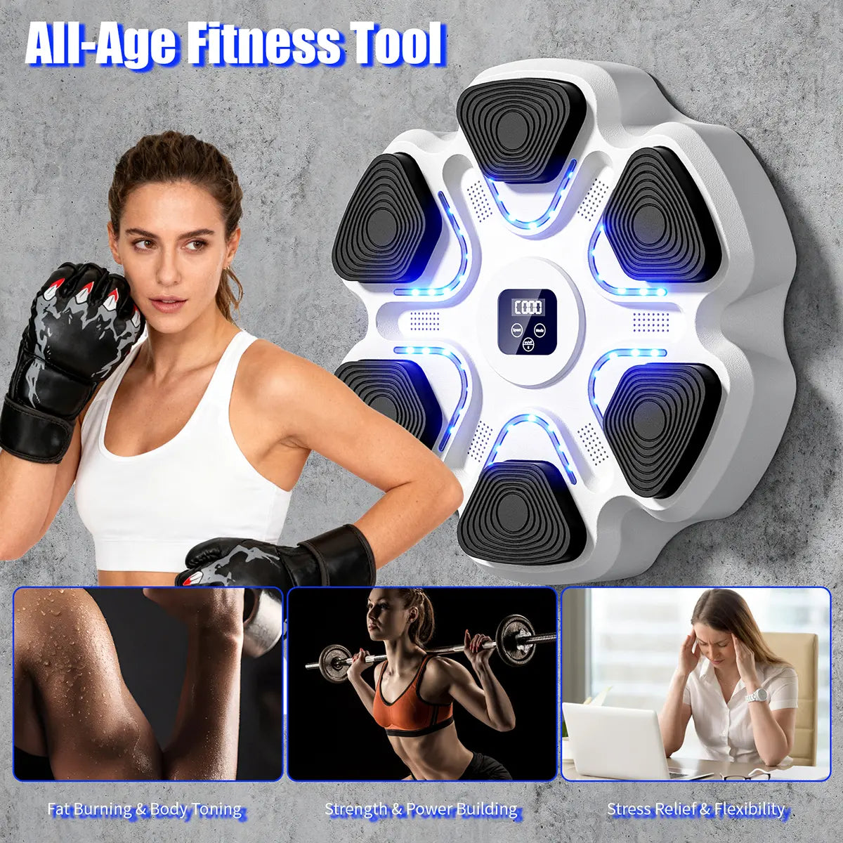 Music Boxing Machine Wall Mounted Smart Bluetooth Punching Trainer with 9 Modes 9 Speeds & Boxing Gloves for Electronic Workout