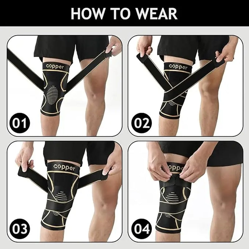 Copper Knee Braces for Men and Women 2 Pack for Knee Pain Relief & Support - 3D Knitting Technology for Meniscus Tear, Running, Weightlifting, Workout, ACL, Arthritis, Joint Pain Relief - Patella Band Compression