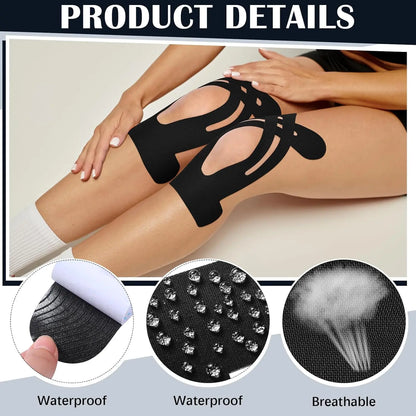 10 Pcs Precut Kinesiology Tape for Knees, Waterproof & Breathable Knee Support Tape Elastic Cotton Athletic Muscle Tapes for Knees Muscle Support & Comfort Stability