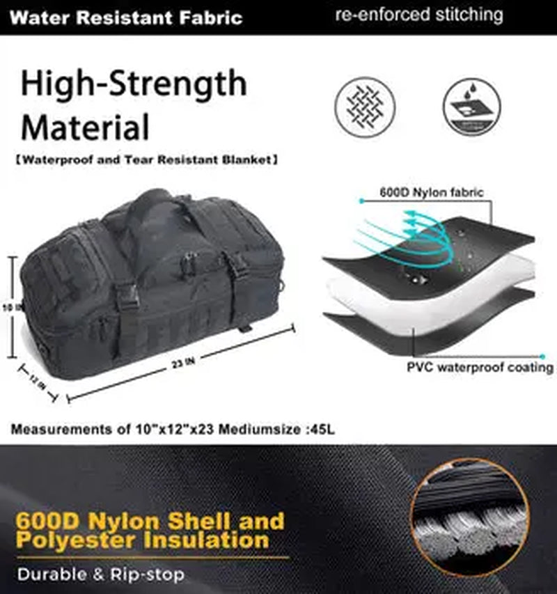Gym Bag Duffle Bags Backpack - Travel Weekender Bag for Men Women Workout Bag for Military,Sports,Overnight,Basketball,Tactical,Football,Waterproof & Tear Resistant