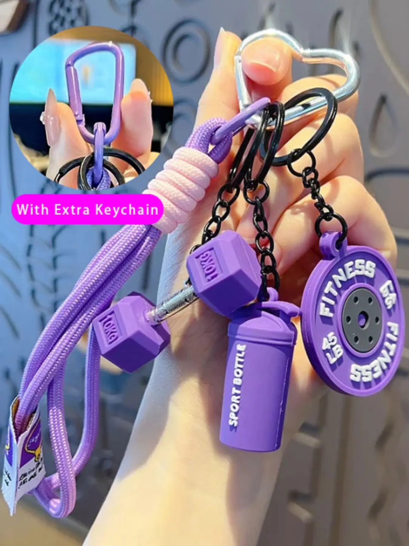 DIY Detachable Heart Keychain Gym Bag Charm Dumbbell and Barbell Pendant Set Fitness Keychain with Dumbbell & Barbells Charms Gym Barbell Weight Plate & Dumbbell Keyring Workout Bag/Handbag Backpack Charms, Keychain for Bags