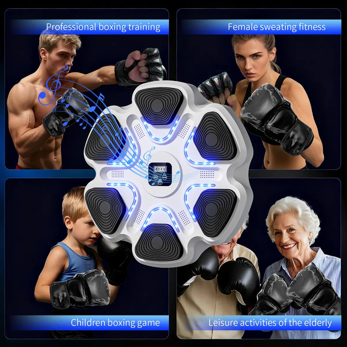Music Boxing Machine Wall Mounted Smart Bluetooth Punching Trainer with 9 Modes 9 Speeds & Boxing Gloves for Electronic Workout