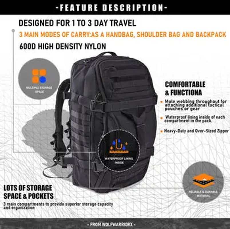 Gym Bag Duffle Bags Backpack - Travel Weekender Bag for Men Women Workout Bag for Military,Sports,Overnight,Basketball,Tactical,Football,Waterproof & Tear Resistant