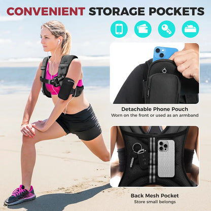 [Tiktokshopblackfriday]Bagail Weighted Vest, 5Lbs/8Lbs/10Lbs/12Lbs/15Lbs/20Lbs/25Lbs/30Lbs Weight Vest with Detachable Phone Pouch, Rucking Vest for Women, Men, Walking, Training, Running Glute Workout Equipment Sweat Fitness Belt