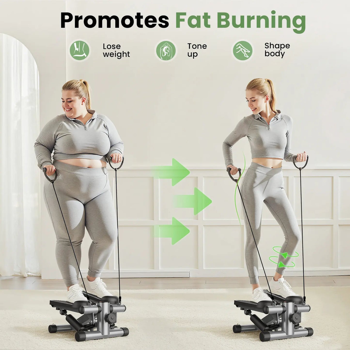 Mini Stepper with Resistance Bands, Adjustable Stride & Intensity Portable Stepper Machine, 265LBS Capacity Quiet Full Body Workout for Home, Includes LED Monitor