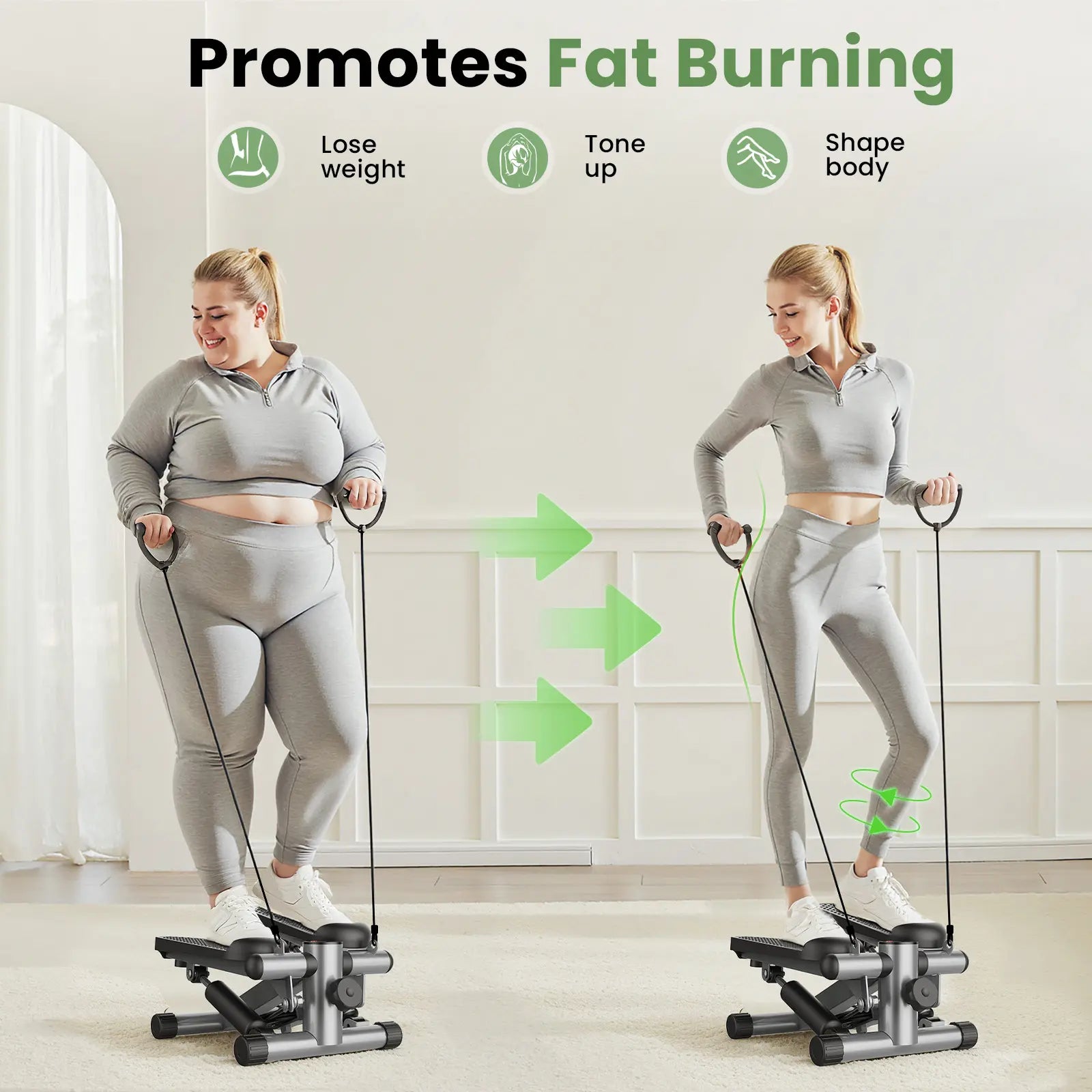 Mini Stepper with Resistance Bands, Adjustable Stride & Intensity Portable Stepper Machine, 265LBS Capacity Quiet Full Body Workout for Home, Includes LED Monitor