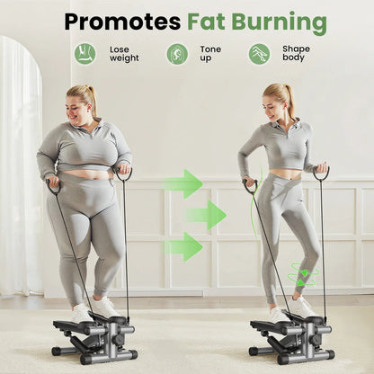 Mini Stepper with Resistance Bands, Adjustable Stride & Intensity Portable Stepper Machine, 265LBS Capacity Quiet Full Body Workout for Home, Includes LED Monitor