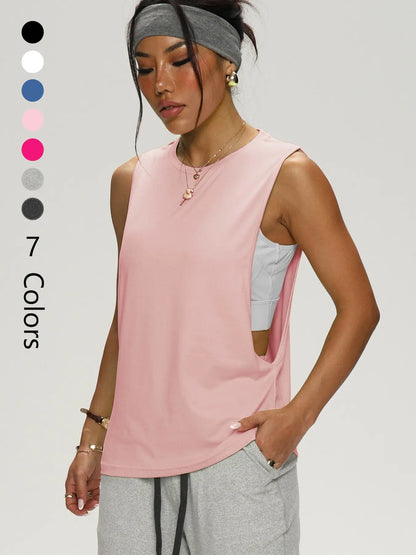 Women'S Loose Sleeveless Yoga Tank Top, Casual Fitted Sport Shirt, All Seasons Workout Clothing, Plain Pattern, Comfortable Gym Wear, Yoga Sports Vest, Sleeveless Gym Tops