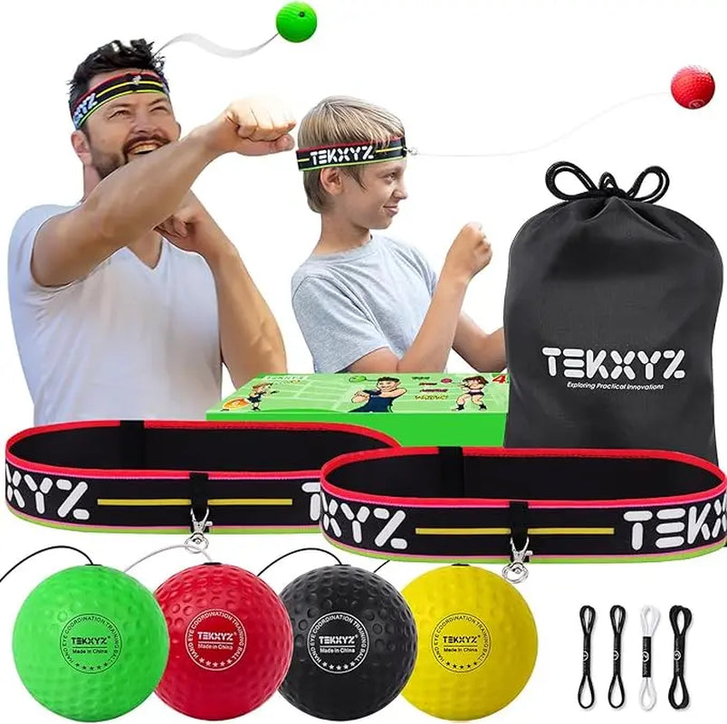 TEKXYZ Reflex Ball Set – 3 Difficulty Balls, 2 Adjustable Headbands, for All Skill Levels
