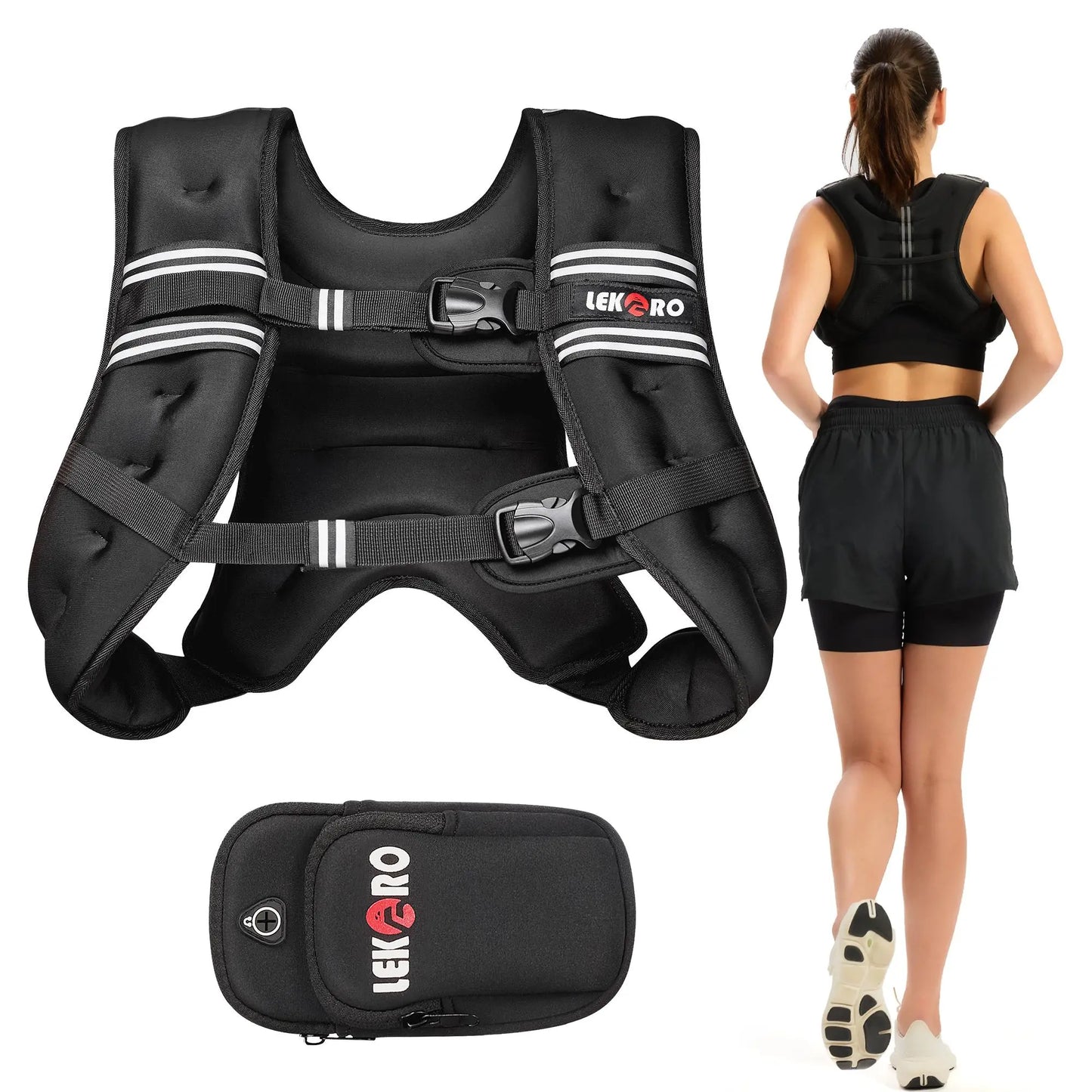 LEKÄRO Weighted Vest 6Lbs-30Lbs for Women & Men with Reflective Stripe Adjustable Buckle & Detachable Pockets for Workout Strength Training Running Walking Muscle Exercise Equipment