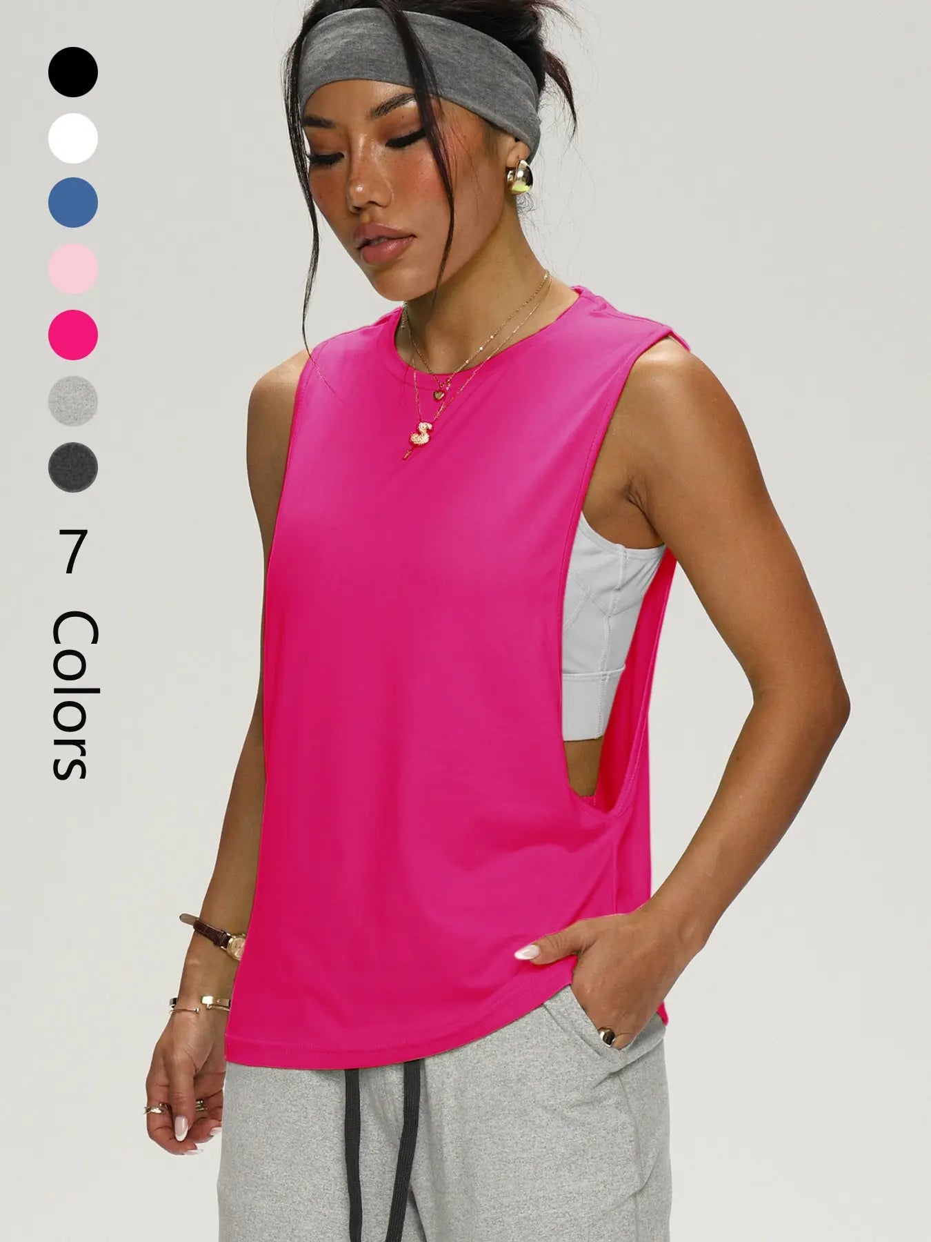 Women'S Loose Sleeveless Yoga Tank Top, Casual Fitted Sport Shirt, All Seasons Workout Clothing, Plain Pattern, Comfortable Gym Wear, Yoga Sports Vest, Sleeveless Gym Tops